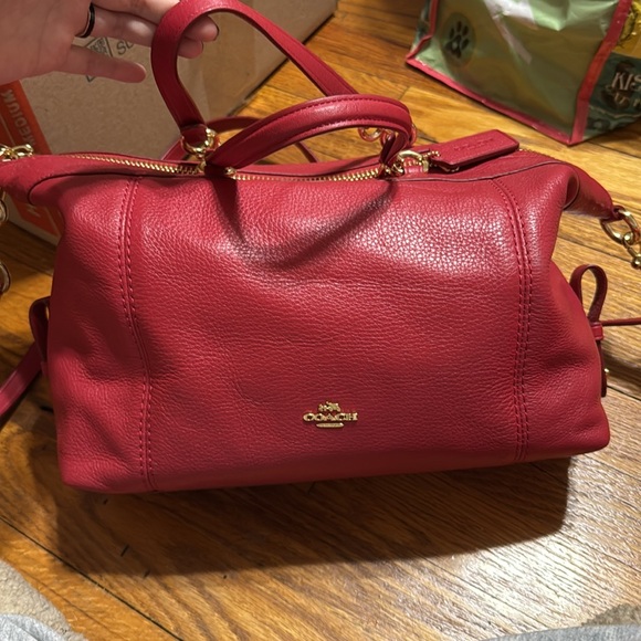 Coach Lenox Pebble Leather Satchel True Red with Gold Hardware - Picture 2 of 16